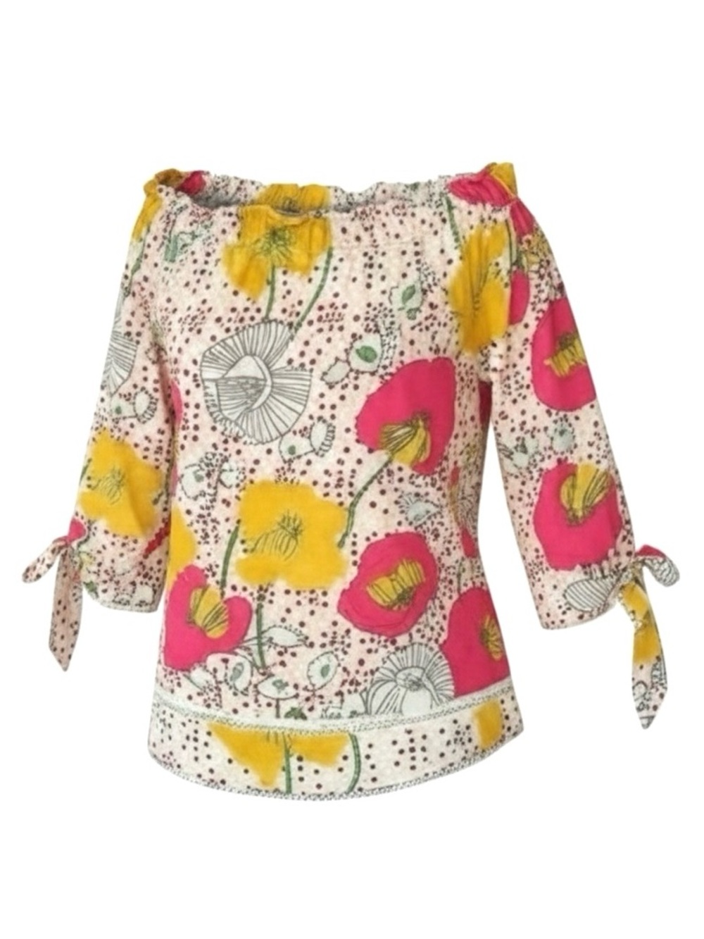 Trina Turk Katy Poppy Floral Off The Shoulder Silk Top Multicolor Medium